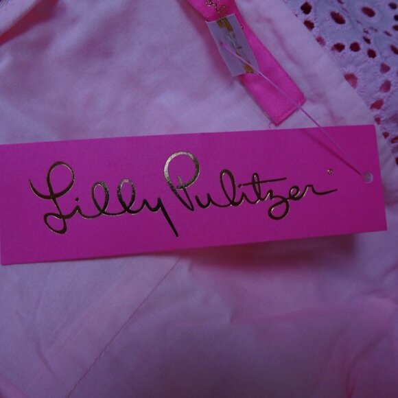 Lilly Pulitzer Diara Pink Eyelet Lace Top Peplum Sleeveless Size 0 - Picture 9 of 10